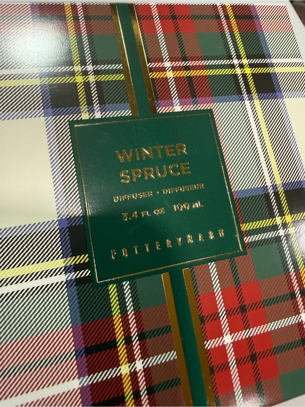 New Pottery Barn Winter Spruce Reed Diffuser 3.4 oz 100mL Holiday Plaid No Reeds
